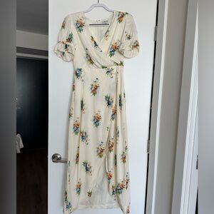Madewell cream/floral midi wrap dress
